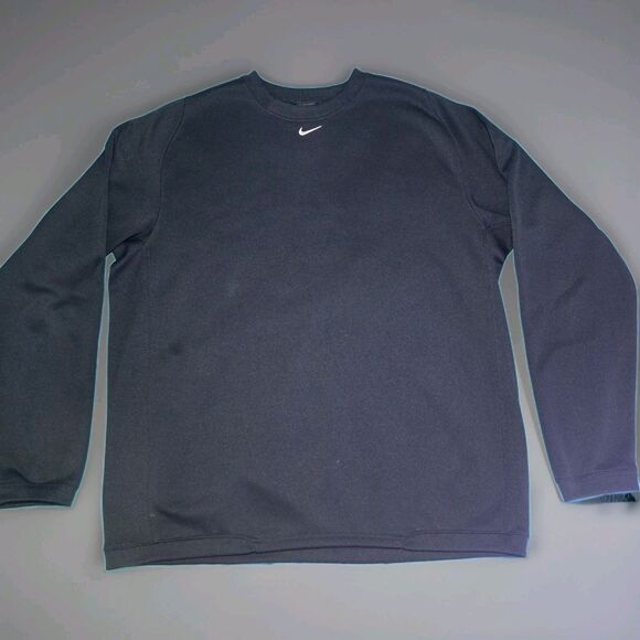 Nike Therma-Fit Crewneck Sweatshirt Black Pullover Center  Swoosh Men’s XL - Picture 1 of 7